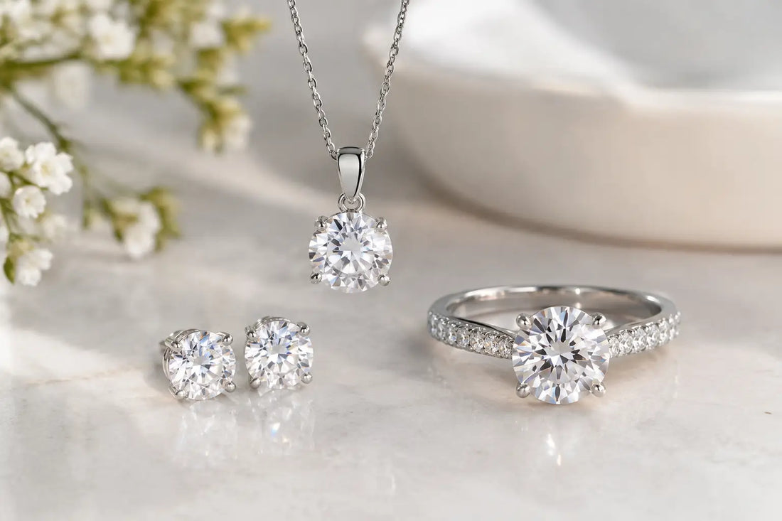 Gioielli set in argento e moissanite da amare