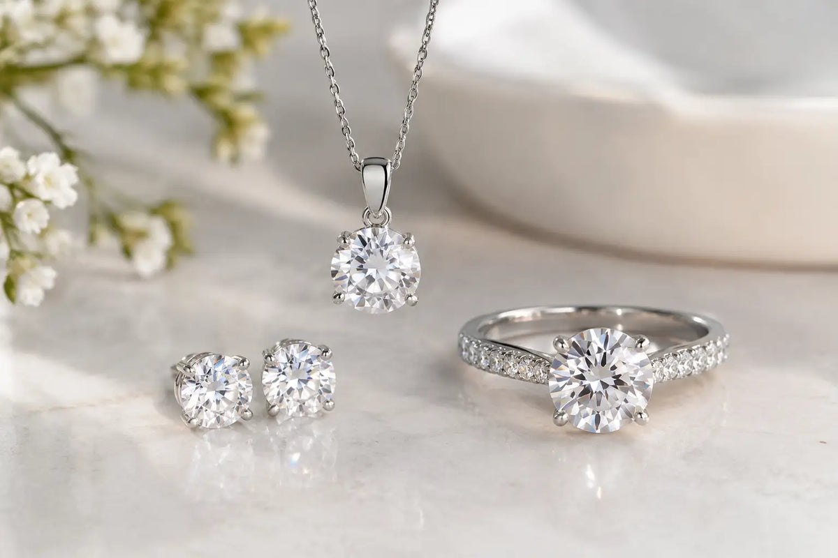 Gioielli set in argento e moissanite da amare