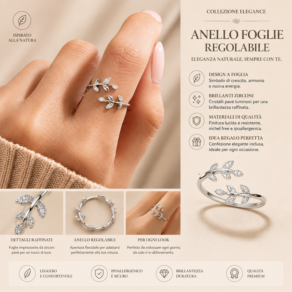 Anello Foglie Regolabile
