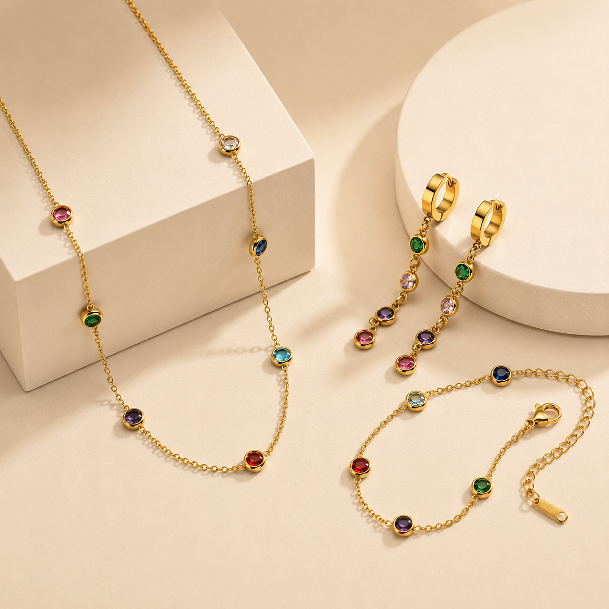 Gioielli Rainbow Elegance – Collana, Bracciale e Orecchini