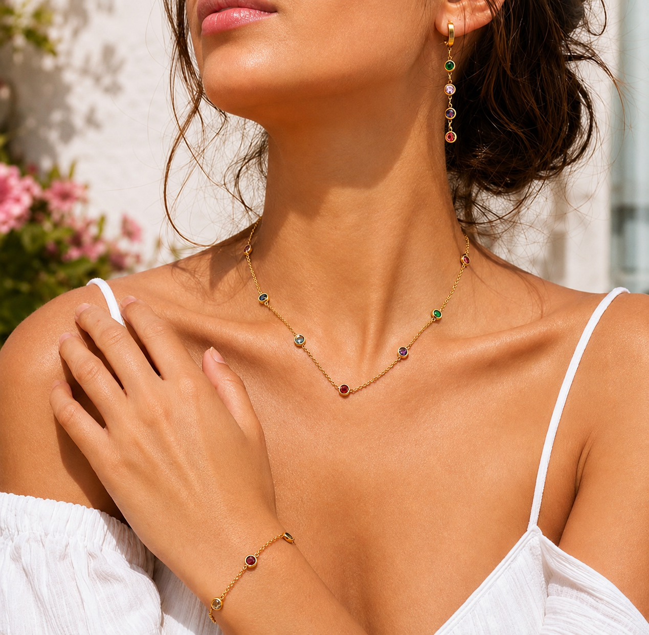Gioielli Rainbow Elegance – Collana, Bracciale e Orecchini