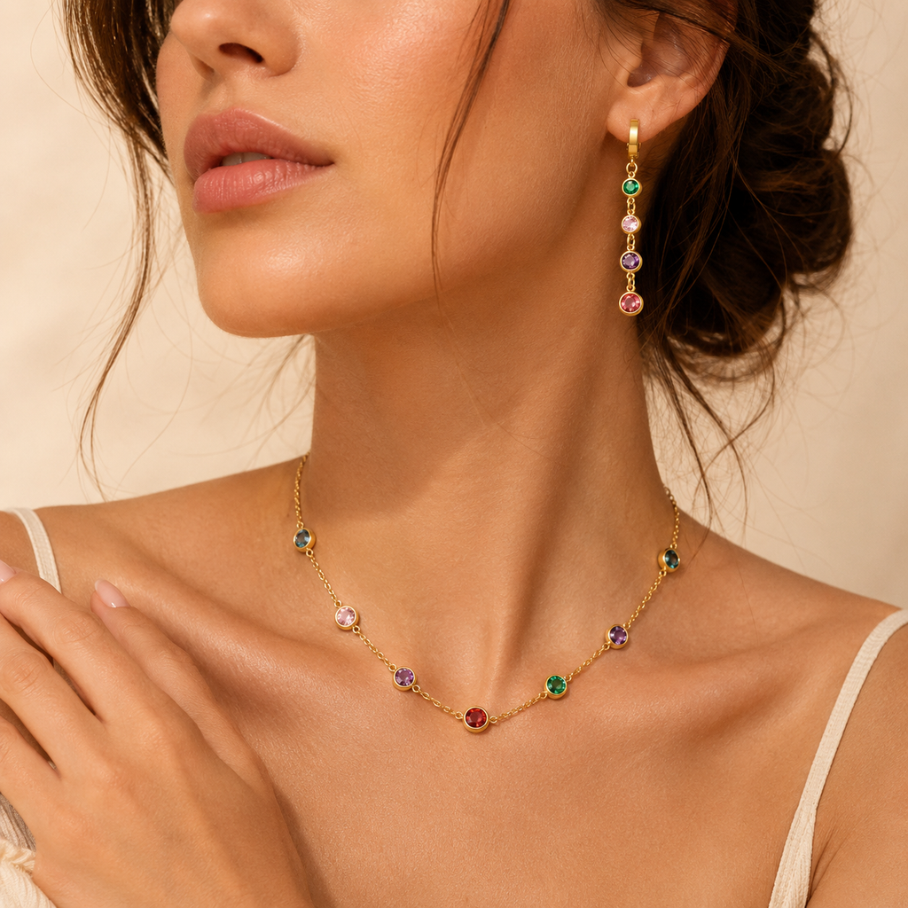 Gioielli Rainbow Elegance – Collana, Bracciale e Orecchini