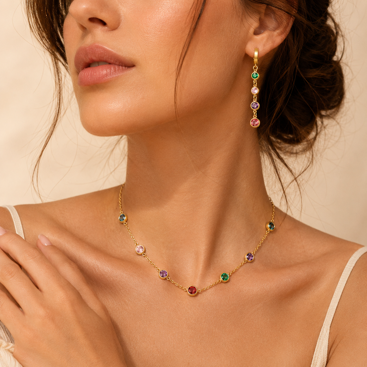 Gioielli Rainbow Elegance – Collana, Bracciale e Orecchini