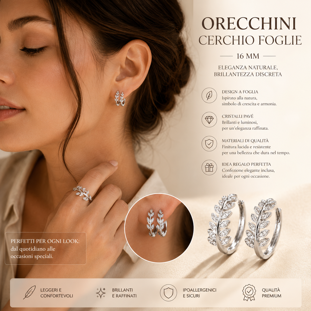 Orecchini Cerchio Foglie