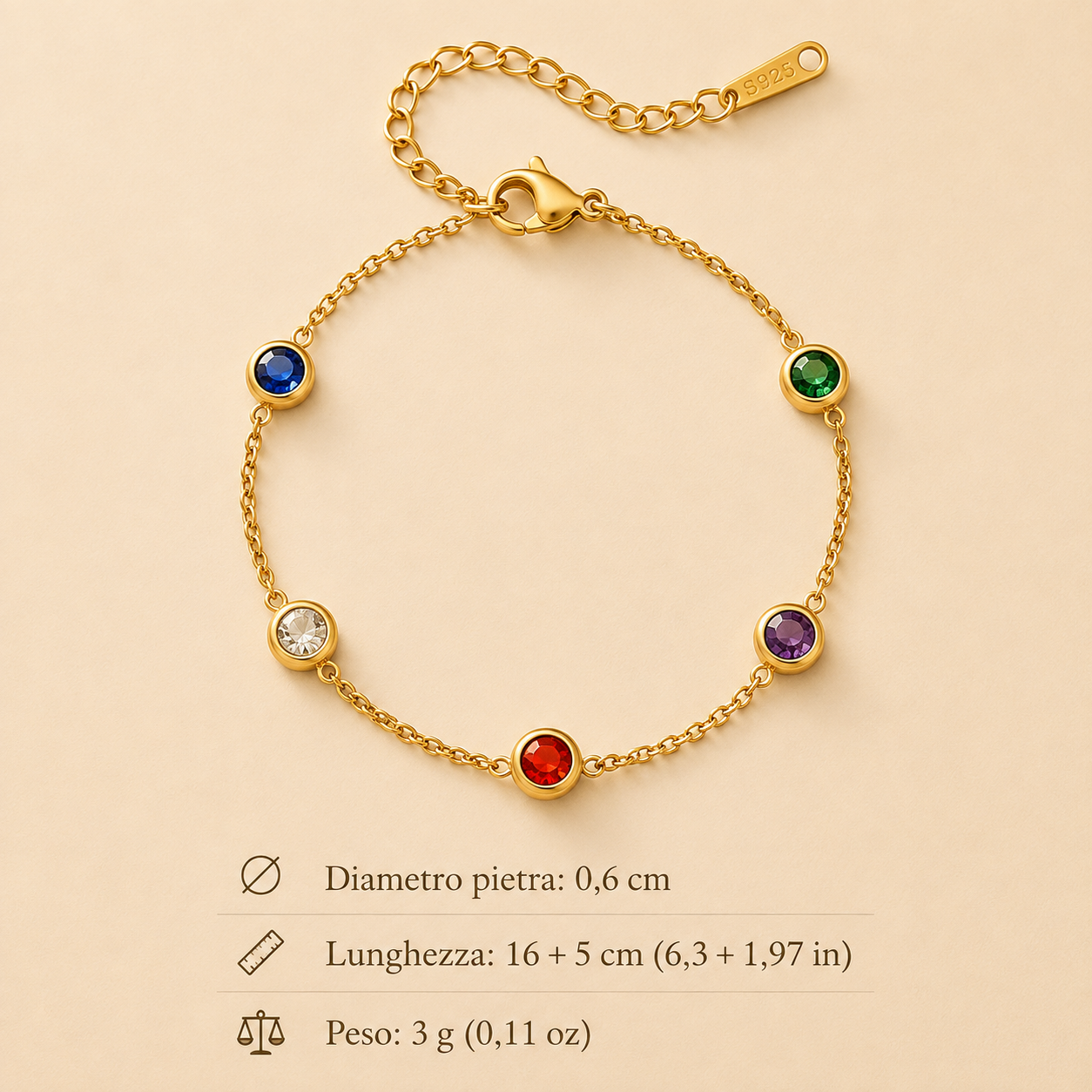 Gioielli Rainbow Elegance – Collana, Bracciale e Orecchini